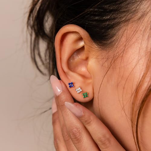 20G/18G/16G Flat Back Earrings Tiny Nose Stud, Cartilage Earring Threadless Tragus Helix Stud Conch Piercing Jewelry - color: CZ Flower(gold 3pcs), size: 16 gauge (1.2mm post)
