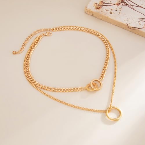 Gold Layered Necklace for Women Chunky Stacked Chain Link Paperclip Evil Eye Necklace Trendy Punk Jewelry - color: W-GoldD