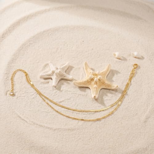 NIXMAX Gold Anklets for Women, Waterproof Chain Trendy Ankle Bracelets | Non Tarnish, Adjustable Fit, 14K Gold Plated, Dainty Layered Looks, Summer Beach Vacation Body Jewelry, Gifts for Women - color: Gold-herringbone/strip chain-1 piece