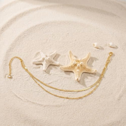 NIXMAX Gold Anklets for Women, Waterproof Chain Trendy Ankle Bracelets | Non Tarnish, Adjustable Fit, 14K Gold Plated, Dainty Layered Looks, Summer Beach Vacation Body Jewelry, Gifts for Women - color: Gold-herringbone/strip chain-1 piece