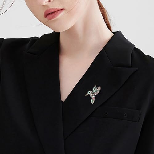 Enamel Bird Brooch for Women Rhinestones Owl/Hummingbird/Eagle/Toucan Lapel Pin Cute Bird Brooches Jewelry Gifts for Mom Wife - color: Green-Hummingbird
