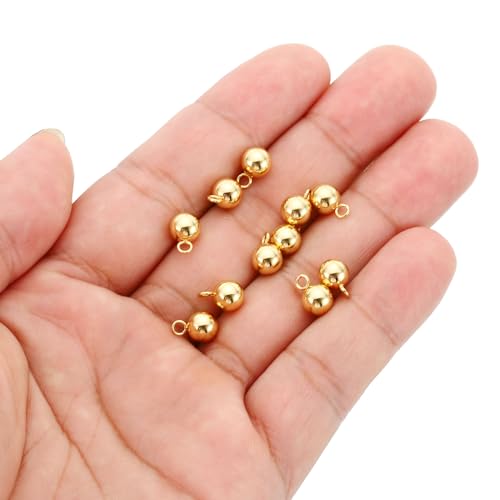 PATIKIL 50pcs Steel Bead Charm, Stainless Steel Ball Bracelet Charm Pendants Metal Round Beads Small Bulk for Jewelry Making - color: Gold Tone, size: 6mm