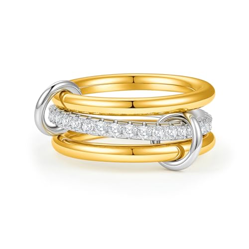 Cicy Bell Interlocking Ring for Women 18k Gold Plated CZ Stack Ring Set - color: Style C-Gold, size: 6