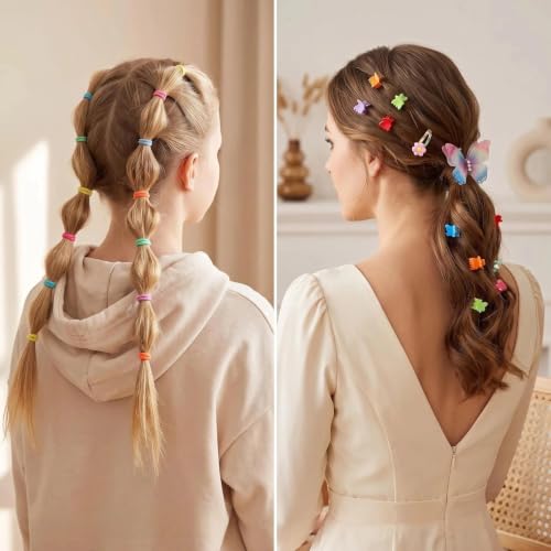 555 Pcs Cute Hair Accessories for Women, Flower and Butterfly Snap Clips, Colorful Hair Ties, and Elastic Bands