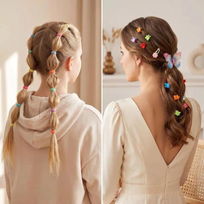 555 Pcs Cute Hair Accessories for Women, Flower and Butterfly Snap Clips, Colorful Hair Ties, and Elastic Bands