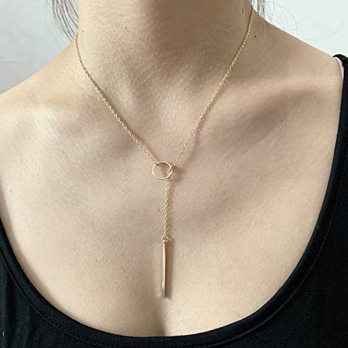 Dcfywl731 Minimal Dainty Gold Plated Dangle Earrings Layered Bar Pendant Neckalce Gold Long Y-Necklace Gold Earrings and Necklaces Set Delicate Lariat Chain Jewelry for Women - color: B5: sliver long necklaces