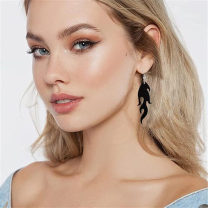 Transparent Flame Earrings for Women Creative Funny Exaggerated Acrylic Geometric Fire Element Dangle Earrings Punk Rock Hip Hop Lightweight Flame Drop Earrings Cosplay Halloween Earrings - color: black