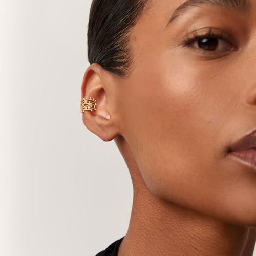 Sparkle Ear Cuff for Women, Non Piercing Single | 14K Gold Plated Brass, Clear Cubic Zirconia Accents, Fixed 3.8-3.9 mm Opening, Single Non-Piercing Cuff For Ear Stacks - style: Bubble Twist