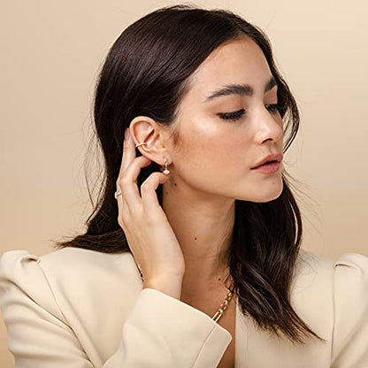 PAVOI 14K Gold Plated CZ Ear Cuff Earrings for Women, Clip On Cartilage | Hypoallergenic Huggie Ear Cuffs with Cubic Zirconia - style: Thin CZ