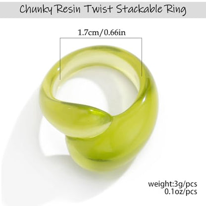 Chunky Resin Twist Stackable Ring for Women,Boho Cute Multicolor Thick Acrylic Statement Ring Trendy Aesthetic Y2k Colorful Knuckle Finger Jewelry - color: Green