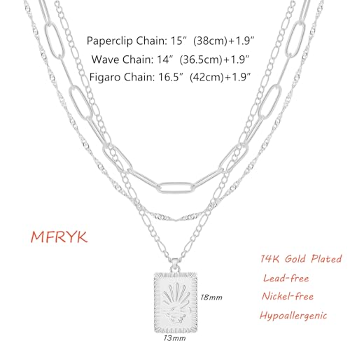 MFRYK Gold/Silver Necklaces Stack For Women,14K Gold/Sterling Silver Plated Simple Layered Choker Necklaces For Women,Stackable Multilayer Pearl Cross Disc Circle Pendant Cuban Herringbone Snake Paperclip Chain Necklaces Set Jewelry Gift for Women - style