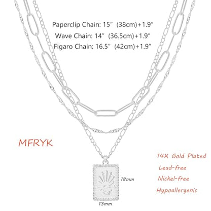 MFRYK Gold/Silver Necklaces Stack For Women,14K Gold/Sterling Silver Plated Simple Layered Choker Necklaces For Women,Stackable Multilayer Pearl Cross Disc Circle Pendant Cuban Herringbone Snake Paperclip Chain Necklaces Set Jewelry Gift for Women - style
