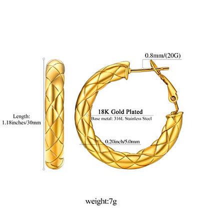FindChic Chunky Hoop Earrings for Women, Silver/Black/14K Gold Plated Crossover Patterned Hollow Tube Rounded Loop Earrings, 30mm/40mm/60mm/80mm Hoops with Custom Name Options and Gift Box - color: c.Gold, size: 30MM