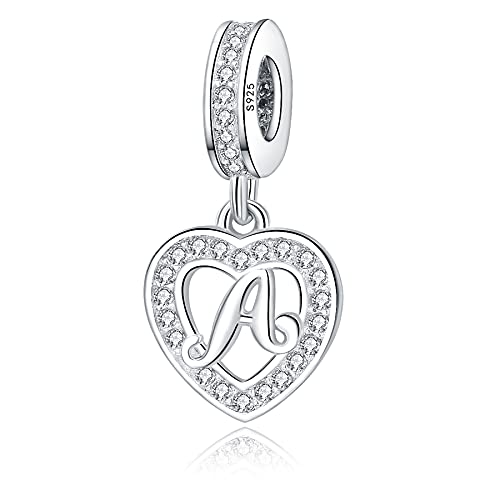 925 Sterling Silver Letter Charms A~Z Alphabet Charm Letter Beads fit Pandora European Bracelets fit Wife Mom Christmas Birthday Gift - color: A