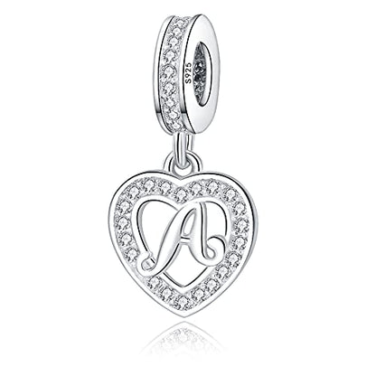 925 Sterling Silver Letter Charms A~Z Alphabet Charm Letter Beads fit Pandora European Bracelets fit Wife Mom Christmas Birthday Gift - color: A