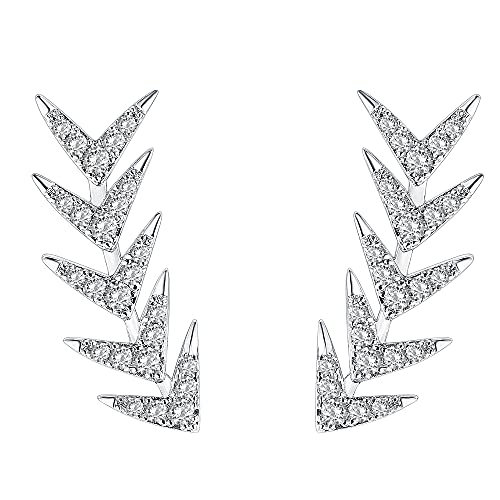 PAVOI 14K Gold Plated Cubic Zirconia Ear Crawler Earrings - Faux Diamond Ear Climber Fashion Earrings for Women - style: Arrow
