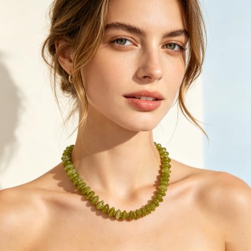 Acrylic Beaded Necklace for Women,Beach Strand Jewelry Gifts | Statement Necklace,Cute Trendy Handmade Jewelry for Women,Chunky Beaded Necklace,Resin Beads Choker - color: Olive Green