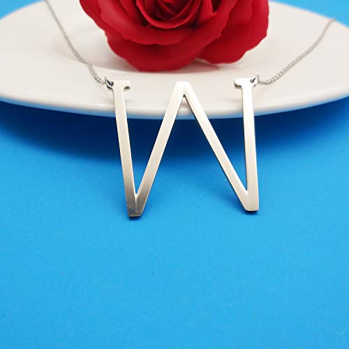 MOMOL Sideways Initial Necklace 18K Gold Plated Stainless Steel Large Big Letters Pendant Necklace Script Name Monogram Necklaces for Women - color: W
