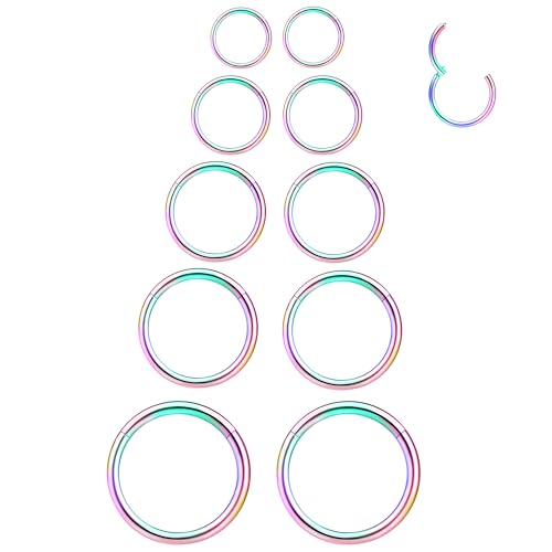 LEE&RO 16G 6MM 7MM 8MM 9MM 10MM Hinged Clicker Septum Rings 16G Nose Hoop Tragus Helix Cartilage Hoop Earrings - color: rainbow
