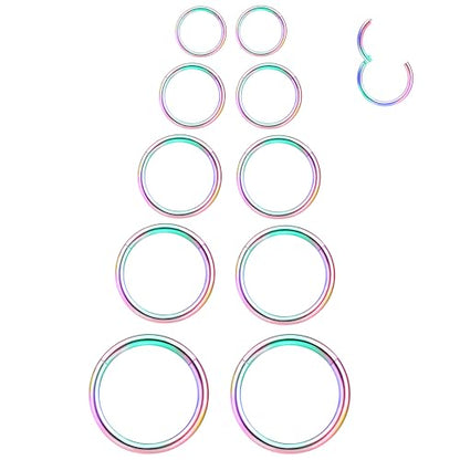 LEE&RO 16G 6MM 7MM 8MM 9MM 10MM Hinged Clicker Septum Rings 16G Nose Hoop Tragus Helix Cartilage Hoop Earrings - color: rainbow