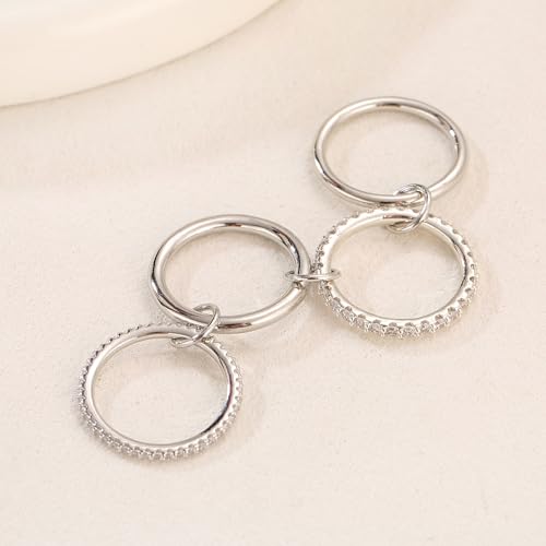 14K Gold Interlocking Stackable Rings for Women – Silver Gold Stack Ring Set with CZ, Two Tone Interlocked Stacked Ring, Multi-layer Statement Ring Jewelry - color: Upgraded Silver CZ(4Layer), size: 6