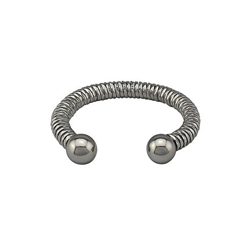 Amythyst Unisex Men's and Women's Silver or Yellow Gold Tone Open End Stainless Steel West Indian Inspired Ball Cuff Bangle - color: Silver Tone (Twist Design)