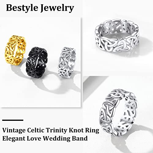 Bestyle Celtic Knot Band Rings for Men Women, Stainless Steel Irish Finger Ring Viking Wedding Bands Jewelry Gift Wedding Promise Gold Silver Black - color: 03.Stainless Steel