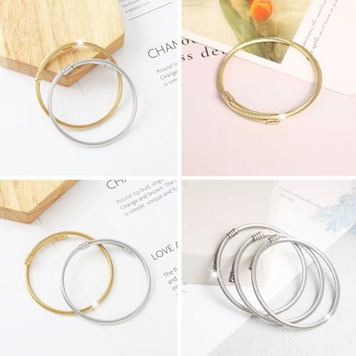 20 Pieces Twisted Cable Wire Bracelet Stylish Fine Stainless Steel Open Cuff Bracelets Mixed 3mm Thin Adjustable Expandable Elastic Bangle Bracelets for Women DIY Jewelry Making Christmas Day Gift - color: 20PCS Mixed Color Elastic Charm Bracelet