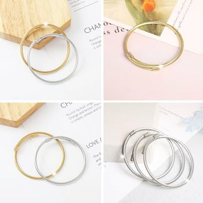 20 Pieces Twisted Cable Wire Bracelet Stylish Fine Stainless Steel Open Cuff Bracelets Mixed 3mm Thin Adjustable Expandable Elastic Bangle Bracelets for Women DIY Jewelry Making Christmas Day Gift - color: 20PCS Mixed Color Elastic Charm Bracelet