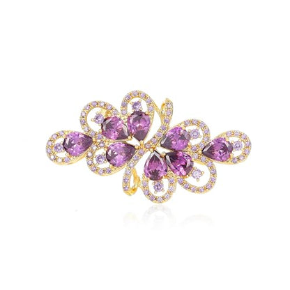 YOQUCOL Cubic Zirconia Crystal Rhinestone Wedding Brooch Pin for Women Brides Jewelry - color: A-Gold Purple