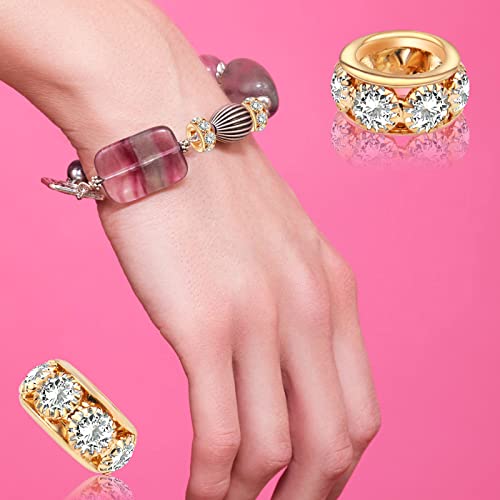BronaGrand 40pcs 12mm Rhinestone European Spacer Beads Diamond Crystal Charm Beads Rondelle Loose Beads with 8mm Large Hole for DIY Bracelet Crafts Jewelry Making, KC Golden - color: Gold, size: 12MM