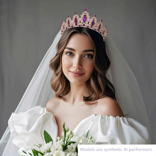 Kamirola - Queen Crown and Tiaras Princess Crown for Women Crystal Headbands for Bridal, Princess for Wedding and Party - color: Gold Violet