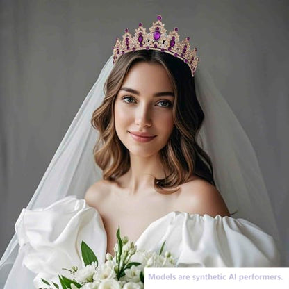 Kamirola - Queen Crown and Tiaras Princess Crown for Women Crystal Headbands for Bridal, Princess for Wedding and Party - color: Gold Violet