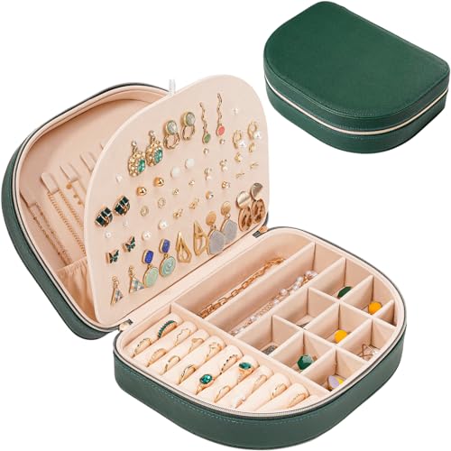 ProCase Travel Size Jewelry Box, Large Portable Seashell-Shaped Jewelry Case, 2 Layer Jewelry Organizer in PU Leather for Women -Emerald - color: Emerald, size: Large - No Mirror