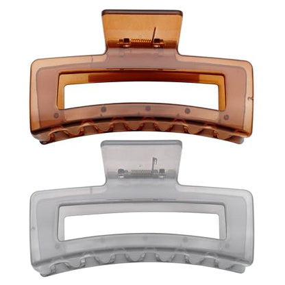 XXL Jumbo Rectangle Claw Clips for Thick Hair - Strong Hold Hair Clips | Rectangle Design | Matte Finish | Non Slip | Wide Opening | 2 Pack (Jelly Gray & Brown) - color: Jelly Gray & Brown