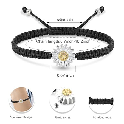 Sunflower Cremation Urn Bracelet for Adjustable Boho Daisy Handmade Cremation Jewelry Braided Rope Bracelets for Women Jewelry Gift With Funnel Kit & Bag - color: Silver+Gold