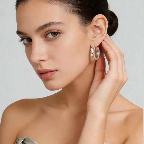 Two Tone Silver and Gold Plated Hoop Earrings for Women Mixed Metal Hypoallergenic Statement Valentines Jewelry Gifts - style: B-Silver & Gold