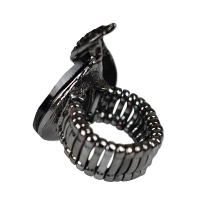 NYFASHION101 Radiant Teardrop Stone Adjustable Cocktail Statement Ring - color: Curvy Black/Hematite-Tone