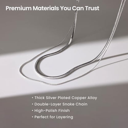 ARSIS 18K Gold Plated Herringbone Necklace Snake Chain Choker Dainty Layered Hypoallergenic Jewelry Gift for Women - color: Silver Double Layer