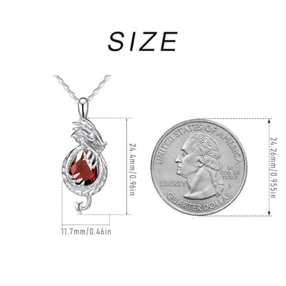 Dragon Necklace Sterling Silver Wyvern Pendant Jewelry with Teardrop Birthstone Gifs for Women - style: Dragon necklace-Garnet stone
