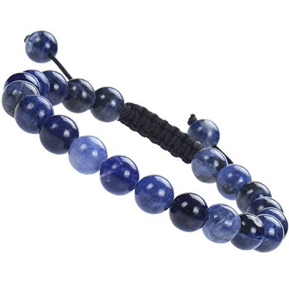 MASSIVE BEADS Natural Healing Power Gemstone Crystal Beads Unisex Adjustable Macrame Bracelets - color: Blue Sodalite, size: 8mm
