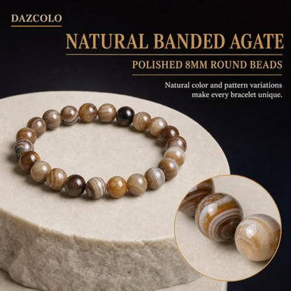 8mm Natural Crystal Stretch Bracelet | Handmade Round Stone Bead Bracelet, Runs Large, Meditation Yoga Gift for Women & Men - color: Botswana Agate