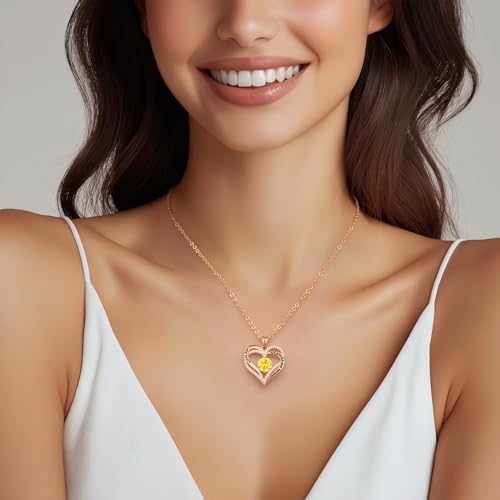 CDE Engraved Forever Love Heart Birthstone Necklace Jewelry Gifts for Women | Hypoallergenic,Nickel-Free & Lead-Free,3 x 3 mm 5A CZ Heart Pendant,Anniversary Christmas Birthday Gift for Girlfriend Wife - color: 11-Nov, style: Rose Gold Plated