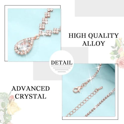 Unicra Bride Crystal Necklace Earrings Set Bridal Wedding Jewelry Sets Rhinestone Choker Necklace Prom Costume Jewelry Set for Women and Brides - color: Rose Gold
