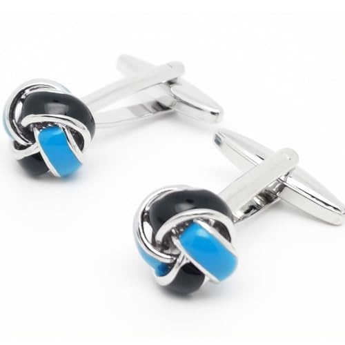 Knot Cufflinks in Gift Box Cuff Links for Men Lady Daily Wear Shirt | Men's Women Cufflink Set Jewelry for Wedding Party Prom Office Formal or Casual Business Tuxedo Dress, Easy to Put on - style: Black & Blue Knot