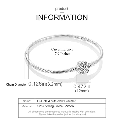 MULA 925 Sterling Silver Snake Chain Charm Bracelet Butterfly Sunflower Heart with 5A Cubic Zirconia Bracelets for Women - color: Pet Palm, size: 7.9in (fit wrist size 6.7in )