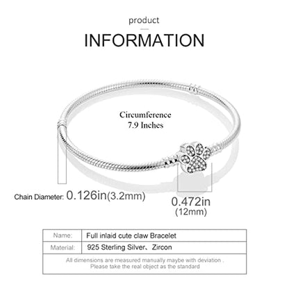 MULA 925 Sterling Silver Snake Chain Charm Bracelet Butterfly Sunflower Heart with 5A Cubic Zirconia Bracelets for Women - color: Pet Palm, size: 7.9in (fit wrist size 6.7in )