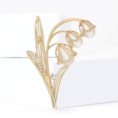 Rhinestone Tulip Flower Brooch Pin for Women Dainty Floral Lapel Pin Gold Plated Tulip Flowers Green Leaf Broochs Pins Trendy Wedding Party Jewelry Accessories - color: Gold