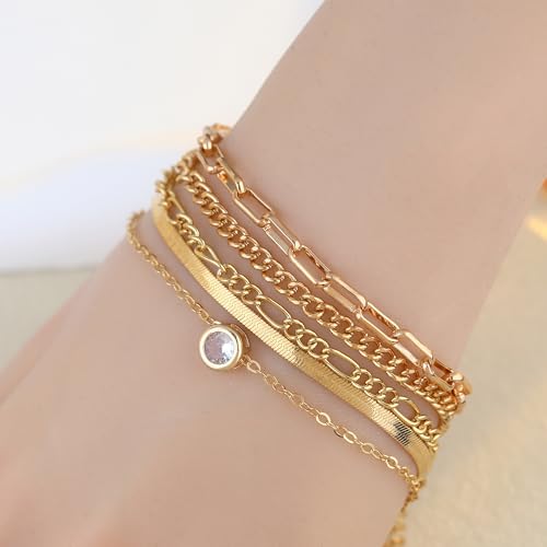 Bracelets for Women, Dainty Stackable Bracelet Stack Sets Tiny Box Chain Adjustable Bracelets Minimalist Cute Jewelry Paperclip Link Layered Waterproof Jewelry Sets Gifts - style: 5-PIECE IMITATION-ZIRCON