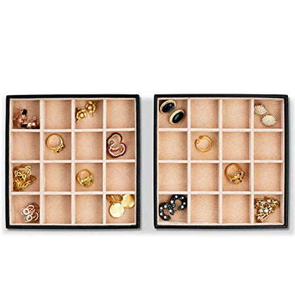 Glenor Co Earring Organizer Tray - Set of 2 - Stackable 32 Slots Jewelry Storage Trays - Display on Dresser or Drawer - Compatible with Other Trays - Black - size: Square - 16 Slot x 2